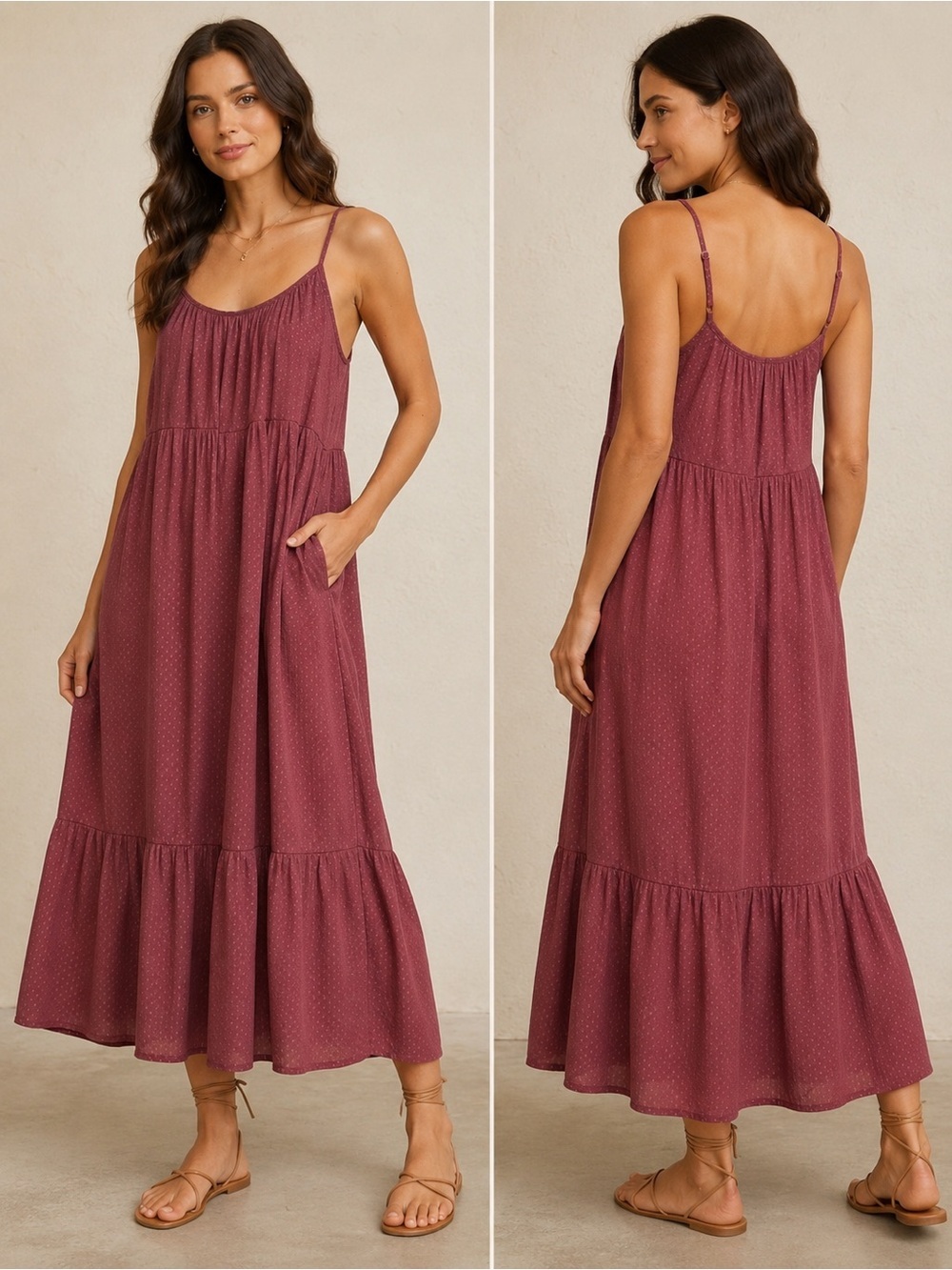 Saltwater LUXE | Cline Tank Midi Dress Mulberry Swiss Dot Maxi Dress - Size XL